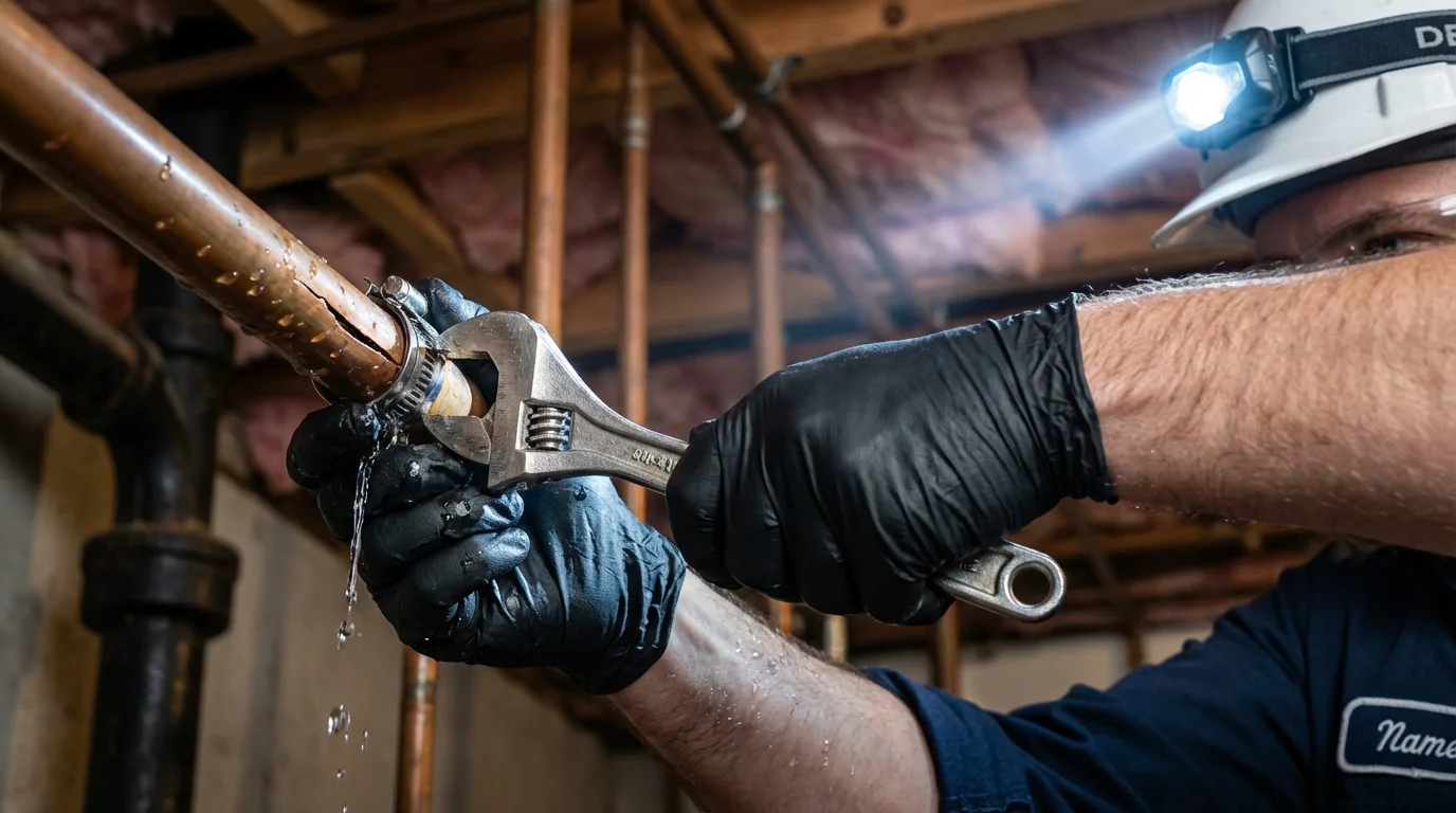 Emergency pipe clamp repair being performed by a Johns Plumbing LLC plumber in Casselberry